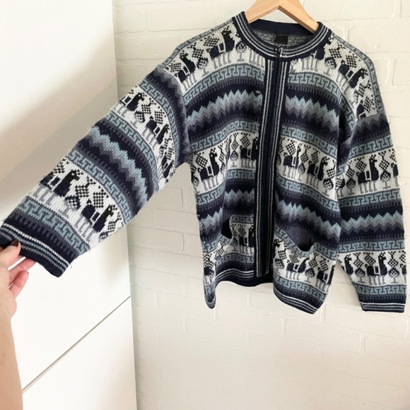 Alpaca Zipped Knit cardigan Sweater Alpaca Wool Fair Isle Hygge Southwestern L - Picture 4 of 14